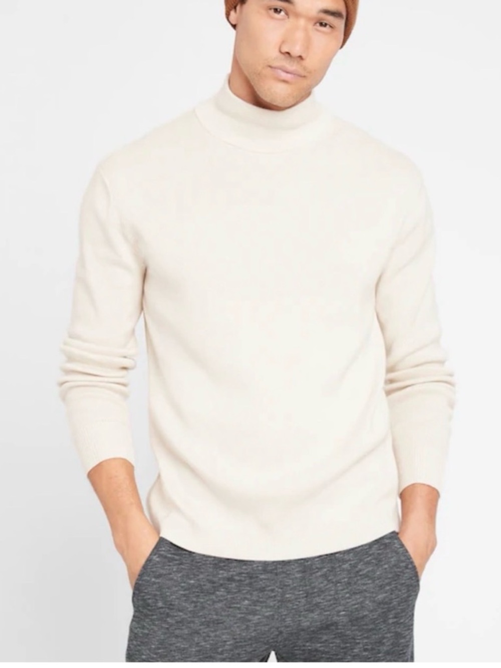 NWT Banana Republic Men's Supima Organic Cotton Ivory Cream Mock Neck Sweater M